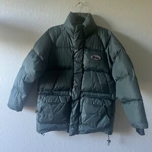 Vintage First Down Puffer Jacket  Winter Parka Gorpcore Down Fill L Green Flaw
